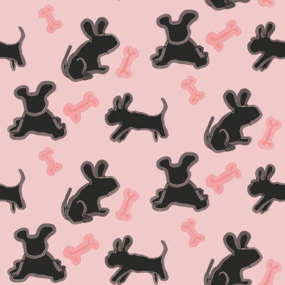 Watercolor puppy  dog silhouettes black on pink