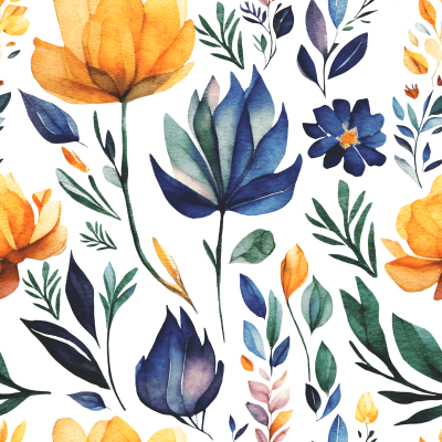 Watercolor florals blue and Yellow