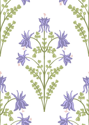 Lavender columbine garden floral damask on white