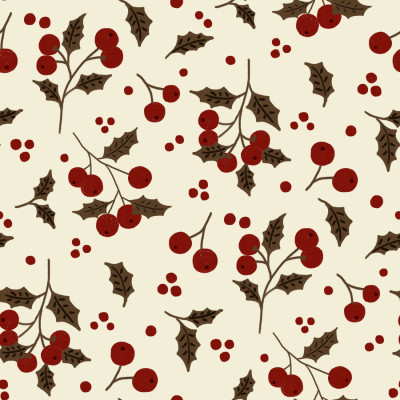 Pantone 2026- Cloud Dancer- Holly berry pattern