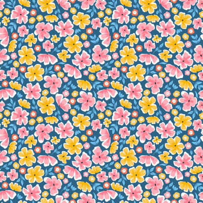 Joyful Blossoms Yellow Blue Pink