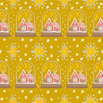 Christmas snow globe with winter cottages
