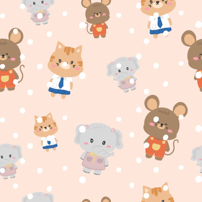 Cute Cat baby Elephant Mouse Pattern