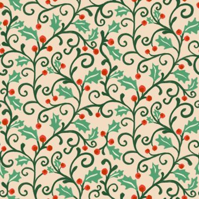 Christmas holy vines with red berries on beige