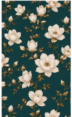 FCream Magnolias on Teal Green