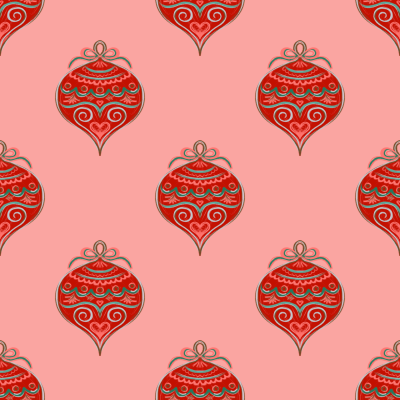 Modern pink peach with hand drawn beautiful bauble Christmas ornaments