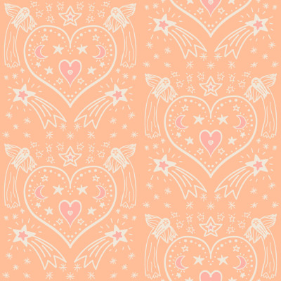 Peach fuzz Christmas hearts, shooting stars and angels