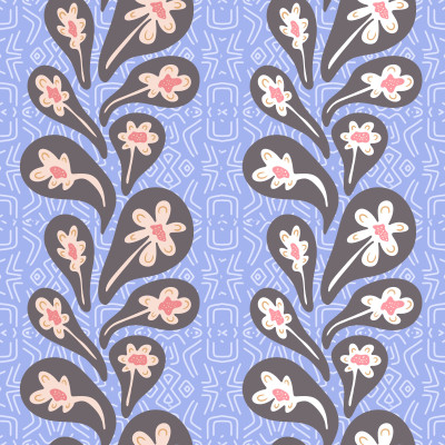 Modern floral paisleys on light blue ethnic texture