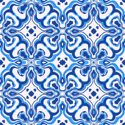 Liquid art lines blue and white tiles