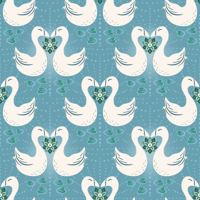 Indian hamsa swan bird with dotted light ornament petrol blue and ecru