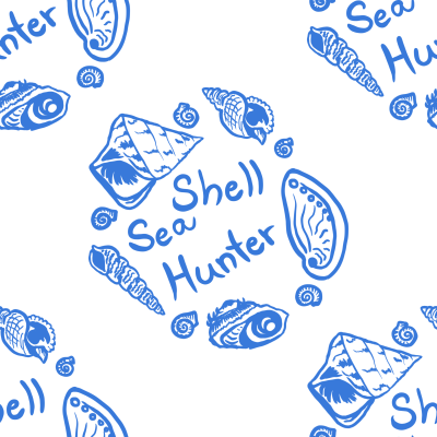Sea shell hunter mussels hand drawn blue on white