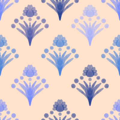 Mediterranean Art Deco watercolor floral ornaments on warm beige