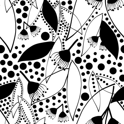Black Bold Spots and Leaves Pattern